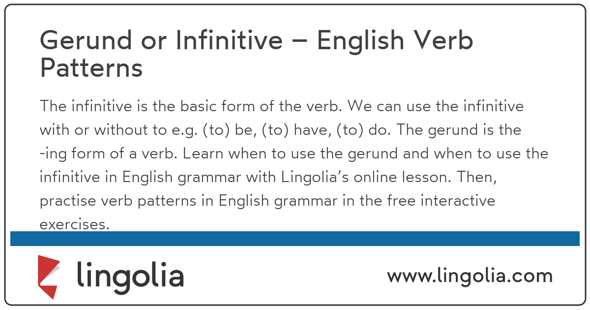 Gerund Or Infinitive English Verb Patterns